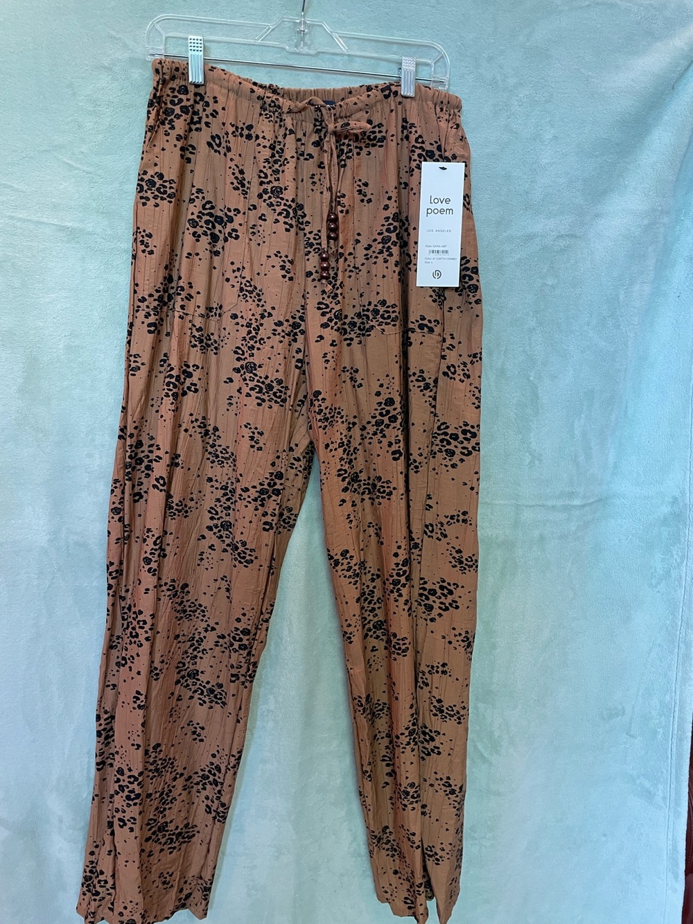 Love Poem Brown & Black  Pleated Wide Leg Long Pants Sz L NWT
